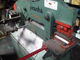 Single Operator Ironworker 50 ton Piranha, Lots of tooling included give us a call for details. CLICK ON IMAGE FOR MACHINE SPECS.