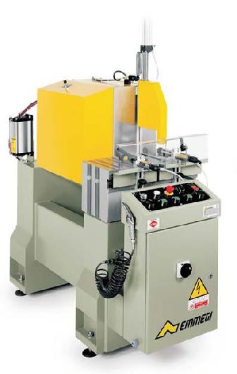 Horizontal blade feed or frontal blade feed hydro-pneumatic, head tilting for aluminum cutting at fixed positions.
