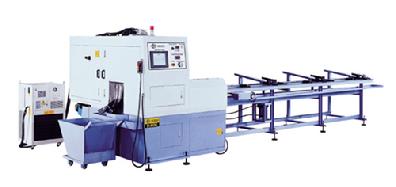 CNC Fully automatic, high speed, precision circular cold sawing machine with material loading magazine.